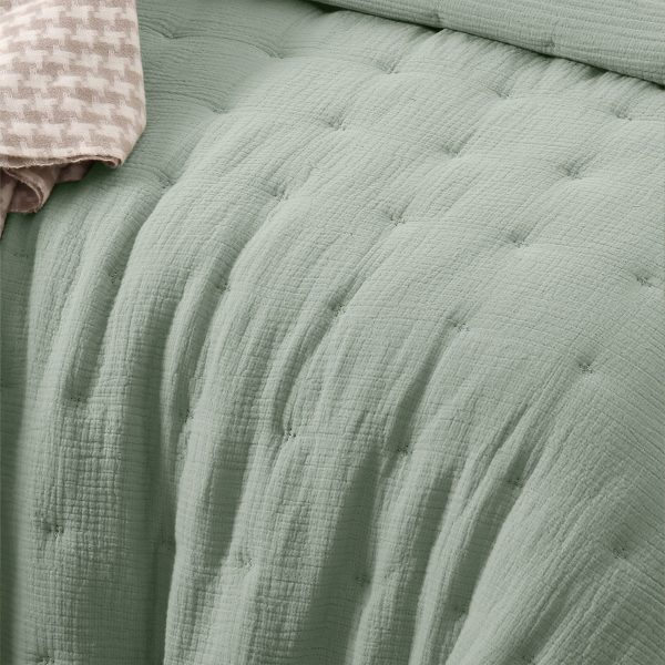 3 Piece Hugo Cotton Gauze Quilted Comforter Set Sage Queen