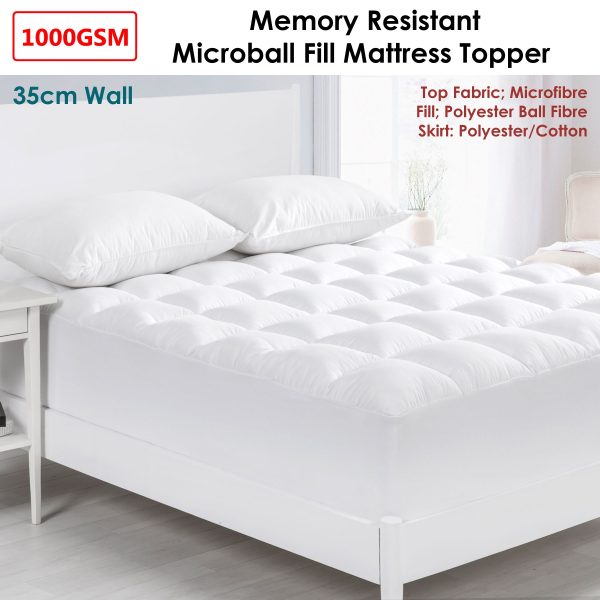 1000GSM Memory Resistant Microball Fill Mattress Topper Queen