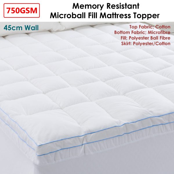 750GSM Memory Resistant Microball Fill Mattress Topper King Single