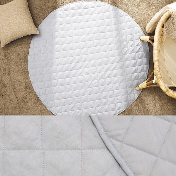 Round Linen Cotton Baby Play Mat Silver 130cm Diameter