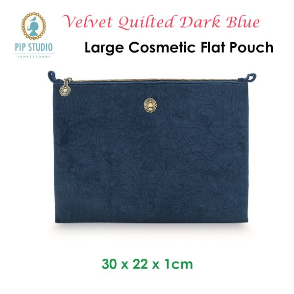 PIP Studio Velvet Quilted Dark Blue Large Cosmetic Flat Pouch