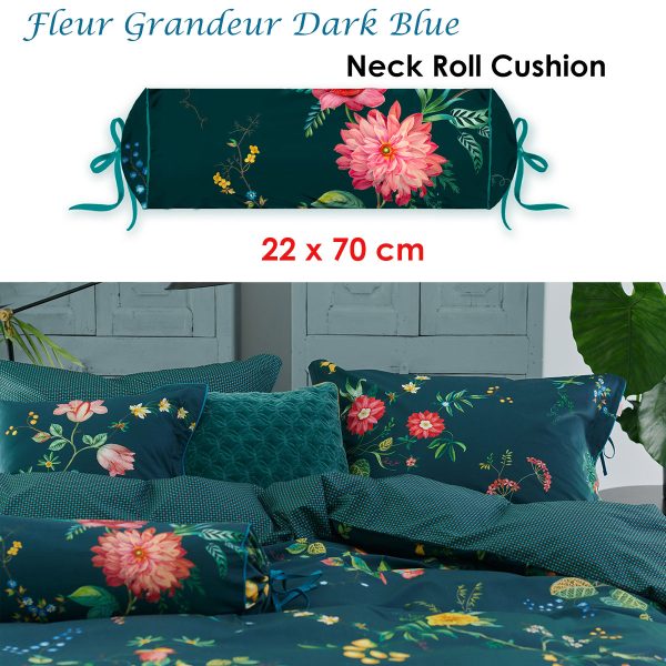 Fleur Grandeur Dark Blue Neck Roll Cushion