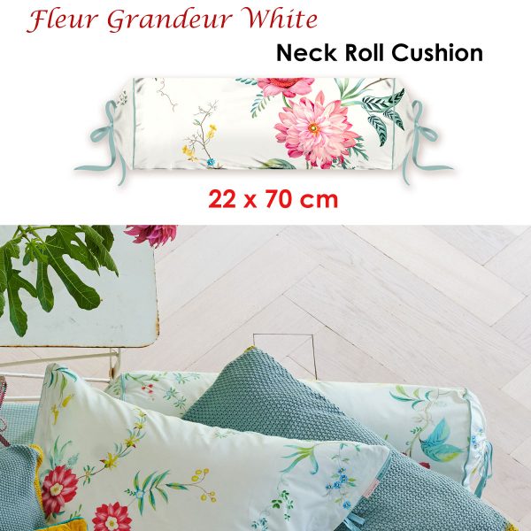 Fleur Grandeur White Neck Roll Cushion