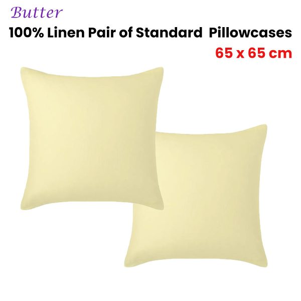 100% Linen Pair of European Pillowcases Butter 65 x 65 cm