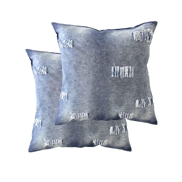 Accessorize Pair of Stonewashed Denim Ripped Linen Cotton European Pillowcases