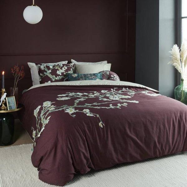 Van Gogh Blossom Dark Red Cotton Quilt Cover Set Queen