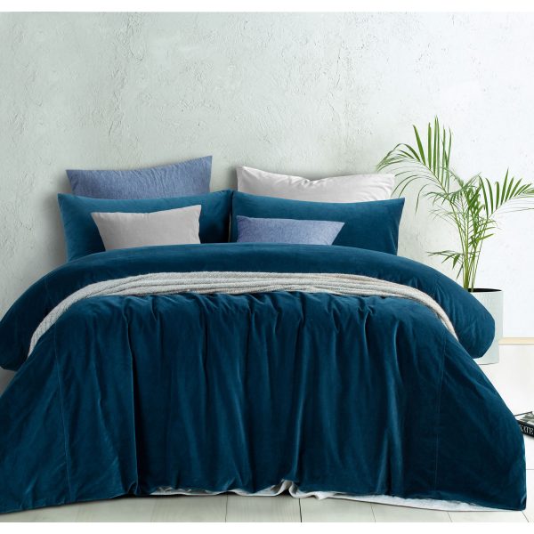 Cotton Velvet Quilt Cover Set Riverland Blue Queen