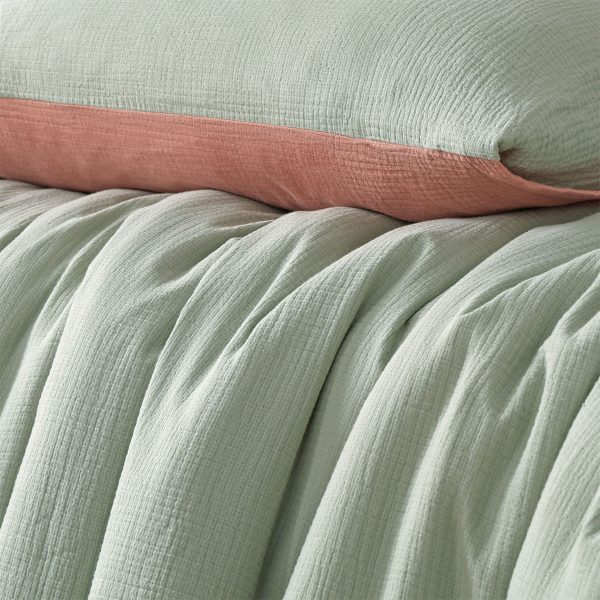 Hugo Reversible Clay Sage Cotton Gauze Quilt Cover Set Super King