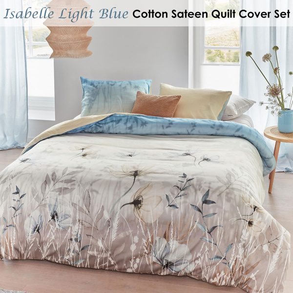 Isabelle Light Blue Cotton Sateen Quilt Cover Set King