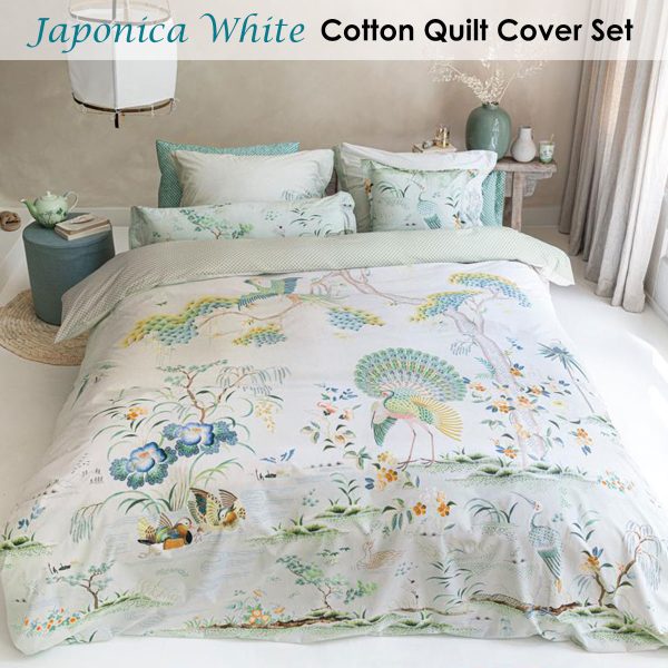 Japonica White Quilt Cover Set King