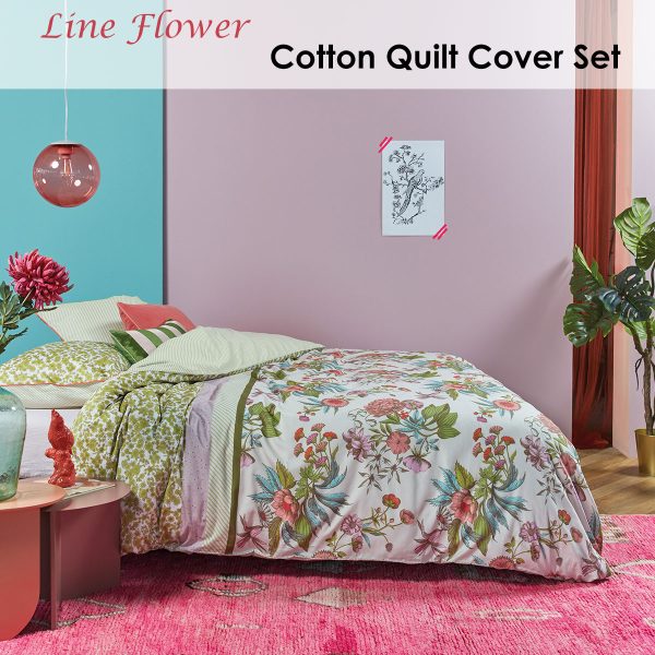 Line Flower Cotton Sateen Quilt Cover Set King