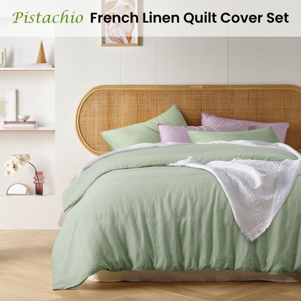 Pistachio French Linen Quilt Cover Set King