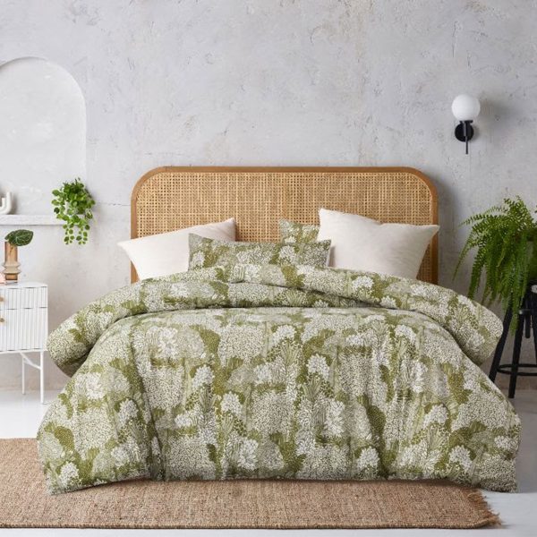 Betty Otway Moss Green Washed Cotton Printed Quilt Cover Set Single