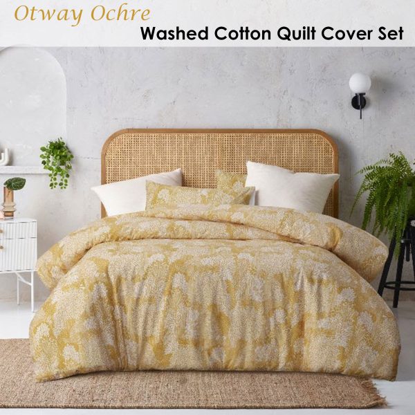 Betty Otway Ochre Washed Cotton Printed Quilt Cover Set King