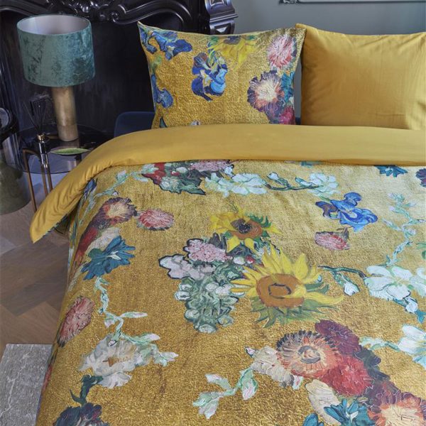 Van Gogh Partout des Fleurs Gold Cotton Sateen Quilt Cover Set King