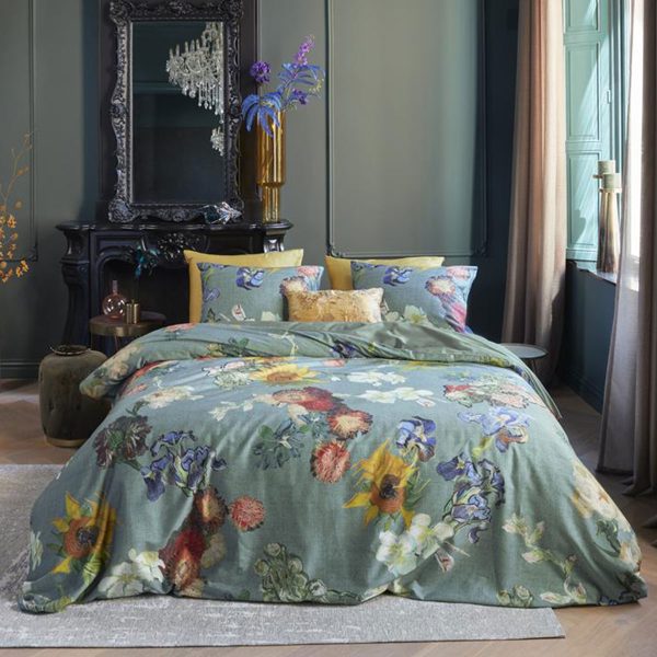 Van Gogh Partout des Fleurs Green Cotton Sateen Quilt Cover Set Queen