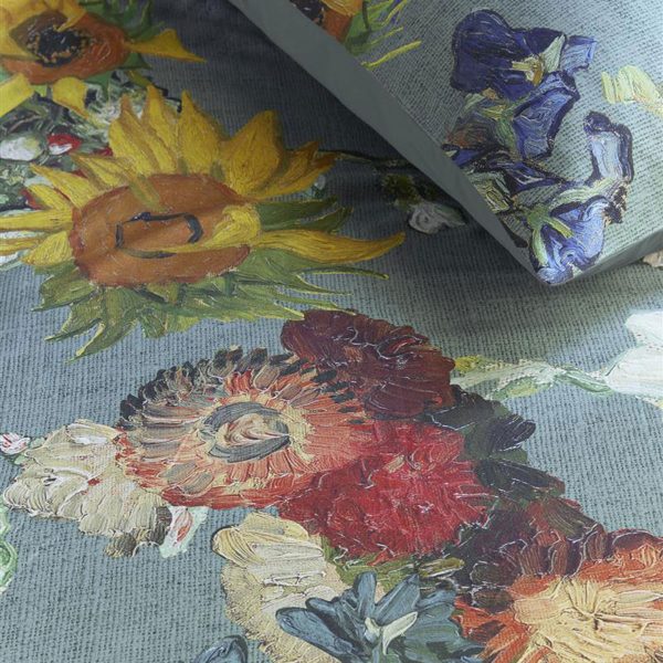 Van Gogh Partout des Fleurs Green Cotton Sateen Quilt Cover Set Queen