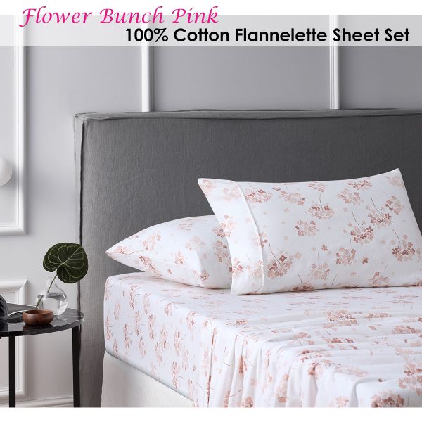 Cotton Flannelette Sheet Set Flower Bunch Pink King