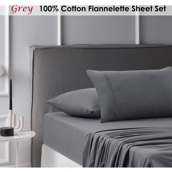 Cotton Flannelette Sheet Set Grey Double