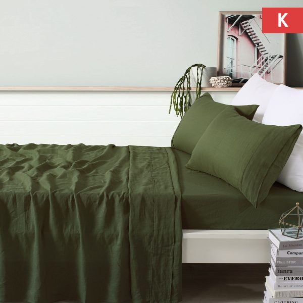 100% Linen Olive Sheet Set King