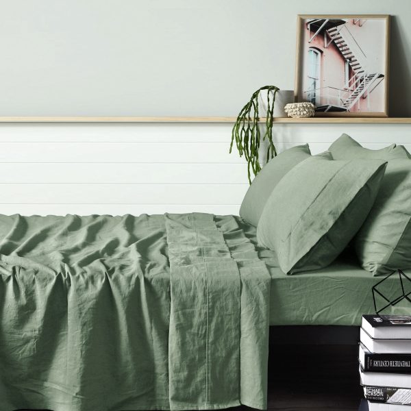 100% Linen Sage Sheet Set KING