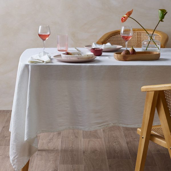 White Vintage Washed Linen Cotton Tablecloth 130x180cm