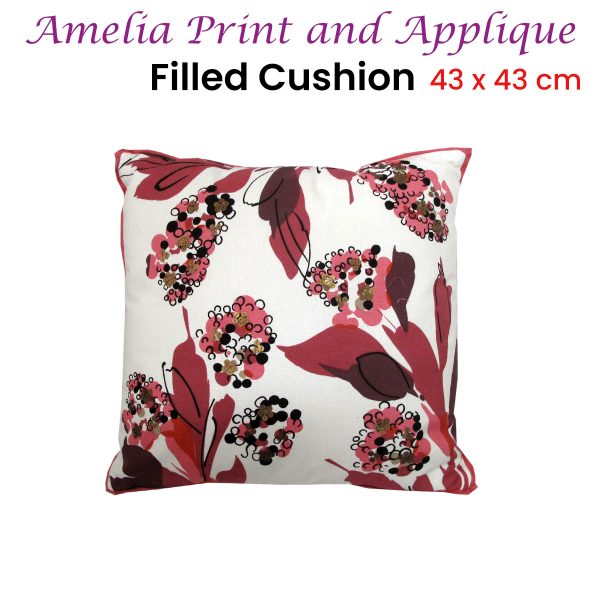 IDC Homewares Amelia Applique Pink Filled Cushion 43 x 43 cm