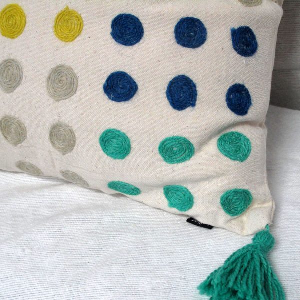 J.Elliot Home Polka Dots Tassel Blue Filled Cushion 43 x 43 cm