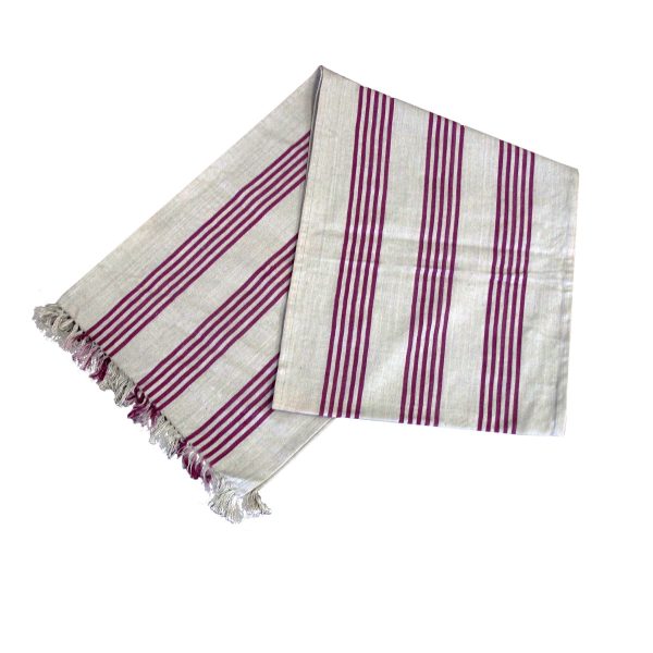 Mason Grey Purple Fringe Cotton Table Runner 33 x 180 cm