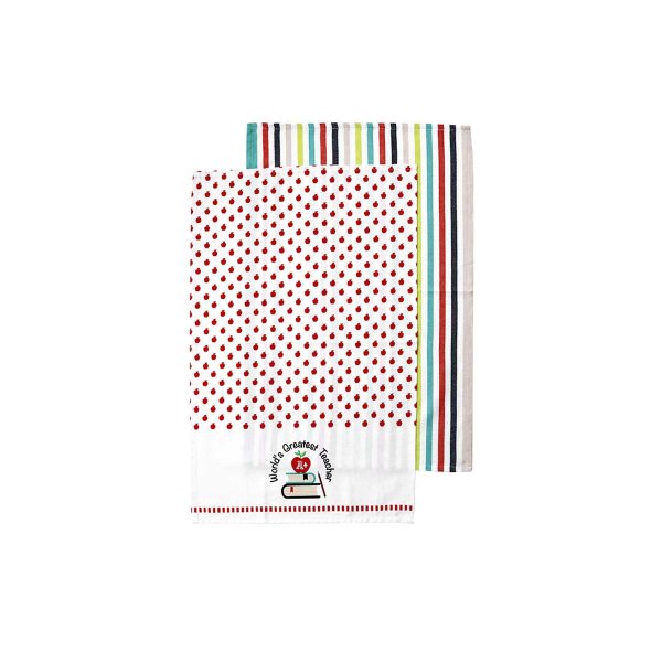 Ladelle Set of 2 World’s Greatest Teacher Kitchen / Cleaning 100% Cotton Tea Towels