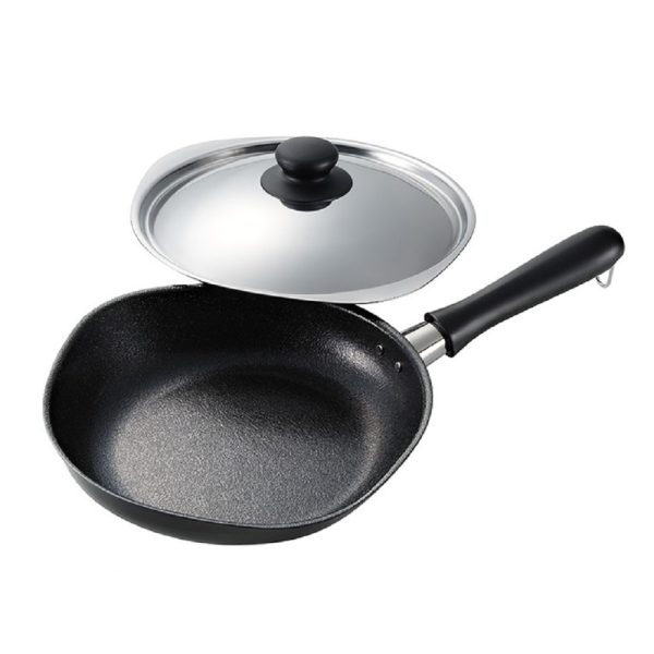 Sori Yanagi Japanese Cast Iron Frying Pan Skillet with Stainless Steel Lid – 25 cm