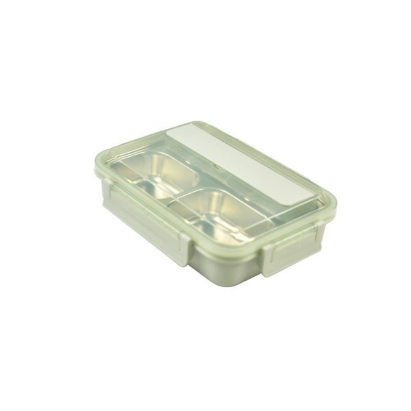 304 Stainless Steel 4 Divided Simple Lunch Box with a cultery set – Green