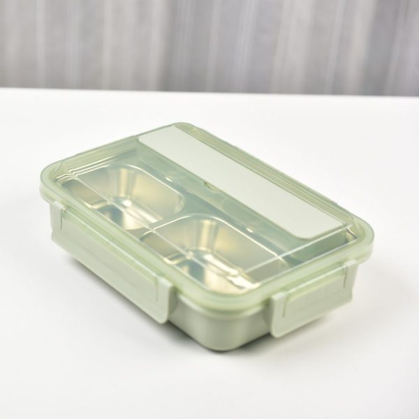 304 Stainless Steel 4 Divided Simple Lunch Box with a cultery set – Green