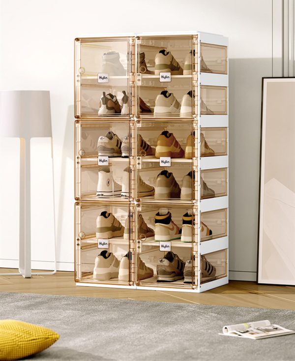 Cubes Storage Folding Shoe Box With 2 Column & 16 Grids & 8 Brown Door