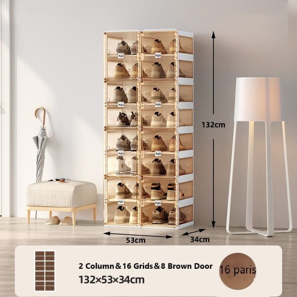 Cubes Storage Folding Shoe Box With 2 Column & 16 Grids & 8 Brown Door