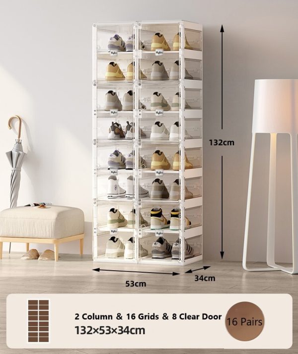 Cubes Storage Folding Shoe Box With 2 Column & 16 Grids & 8 Clear Door