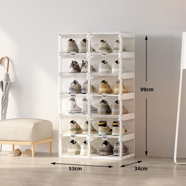 Cubes Storage Folding Shoe Box With 2 Column & 12 Grids & 6 Clear Door