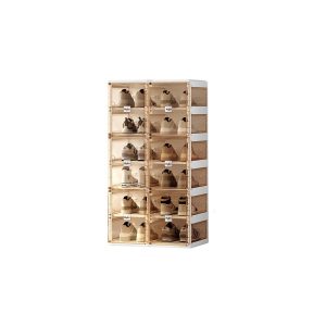 Cubes Storage Folding Shoe Box With 2 Column & 12 Grids & 6 Brown Door