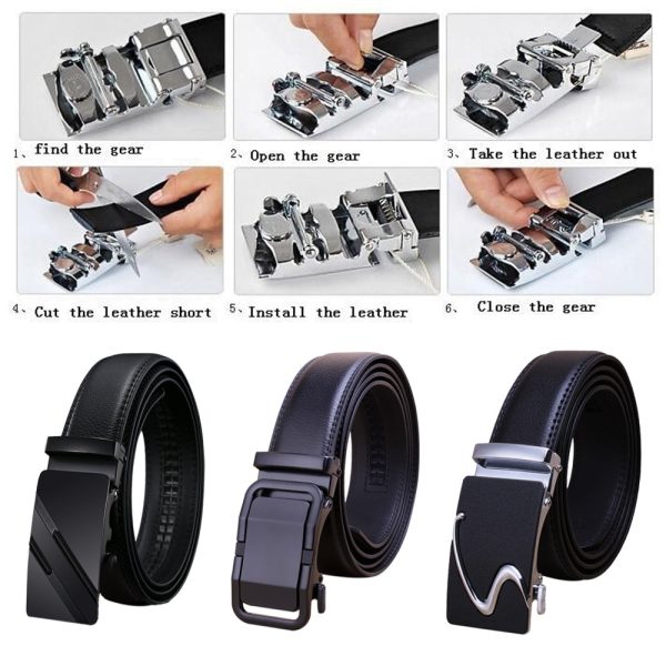 Genuine Leather Belt Men’s Plate Reversible Buckle Business Dress Belts (Style 03)