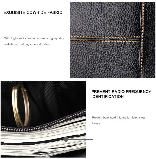 Men’s Genuine Leather Bilfold Wallet RFID Blocking Card Holder Zipper Coin Purse