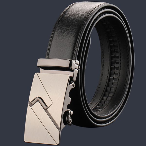 Adjustable Slide Luxury Leather Belt For Men’s Automatic Buckle Ratchet Business Dress Belts (FB8503#25)