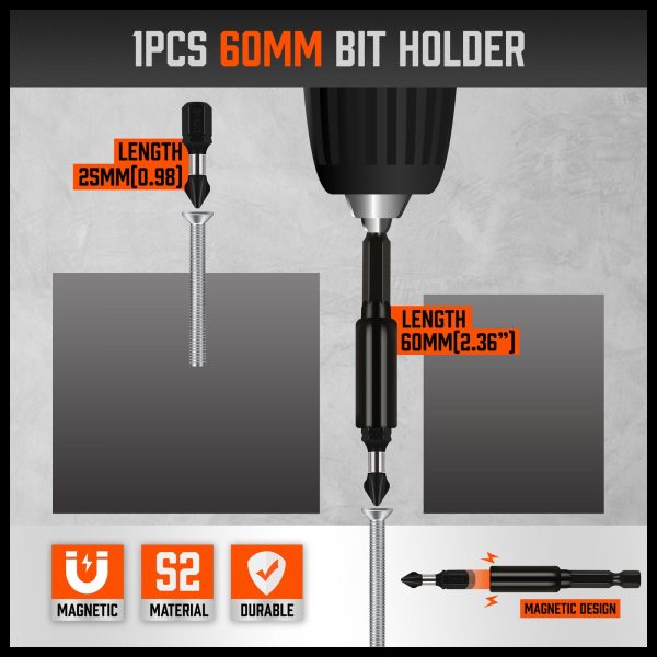 26Pc Impact Screwdriver Bit Set Magnetic Drill Bit Holder Quick Release Drilling