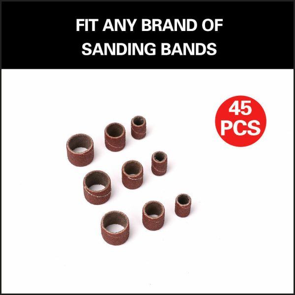 51Pc Sanding Bands Drum Sleeve Set 120 Grits Mandrel Dremel Rotary Kit 3mm Shank