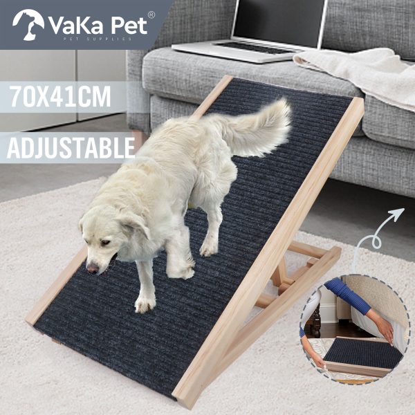 VaKa 70cm Foldable Dog Pet Ramp Adjustable Height Dogs Stairs For Bed Sofa 82006