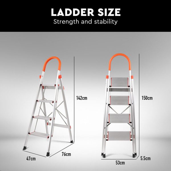 4 Step Ladder Multi-Purpose Folding Aluminium Non Slip Platform Household