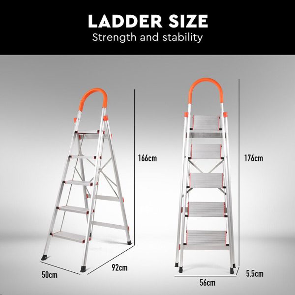 5 Step Ladder Multi-Purpose Folding Aluminium Non Slip Platform Household