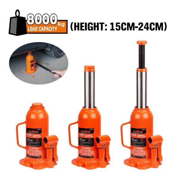 8-Ton (16,000 LBs) Hydraulic Bottle Jack Heavy Duty Car Lifter with Safety Valve