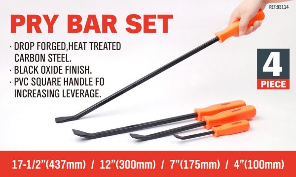 Horusdy 4Pc Steel Pry Bar Set Heavy Duty Mechanic Crowbar Car  4″ 7″ 12″ 17-1/2″