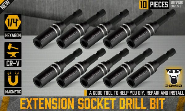 10Pc Magnetic Extension Socket Drill Bit Holder 1/4″ Hex Screwdriver Nut Driver