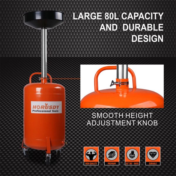 HORUSDY 80L Mobile Waste Oil Drainer Telescopic Workshop Fluid Collection Tank